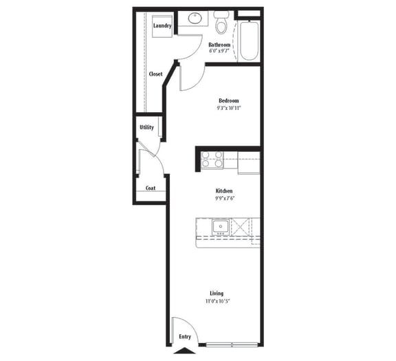 One bedroom floor plan  l Avia at the Lakes in Oklahoma City OK