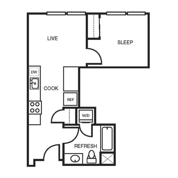 One bedroom floor plan 520 square feet