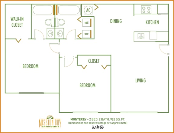 Mission Bay Apartments 2 bedroom 2D floor plan