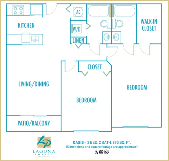 Laguna Pointe 2 bedroom 2 bath 2D floor plan