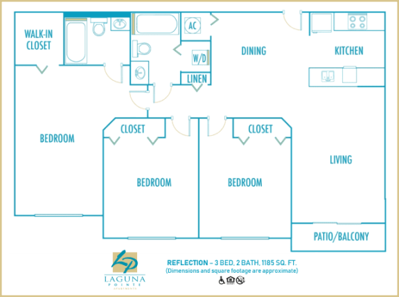 Laguna Pointe 3 bedroom 2 bath 2D floor plan
