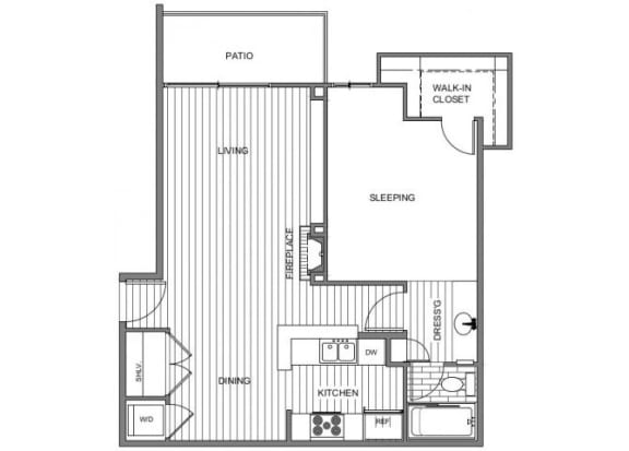 One bedroom floor plan l Coronado on the Bay Apartments in Coronado CA