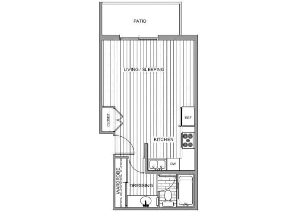 One bedroom floor plan l Coronado on the Bay Apartments in Coronado CA