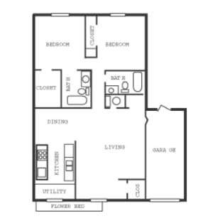 2 Bedroom 2 bath 2D floor plan layout