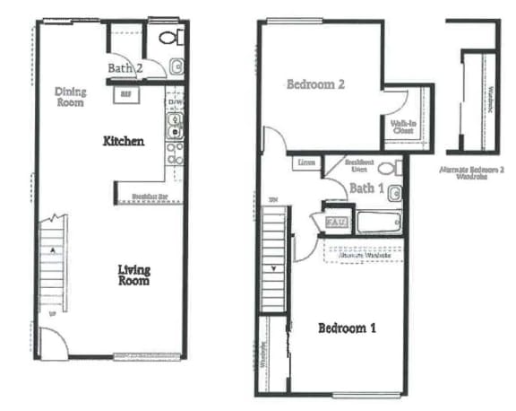 Floor Plan  two bedroom floor plan l The Knolls Apartment in Orange CA