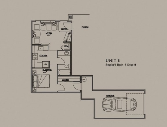Studio floor plan Bella on Canyon Apartments in Puyallup Wa