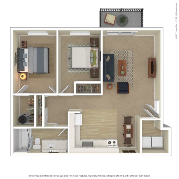 Terra Heights in Tacoma 3D floor plan 2 bedroom with furnishings