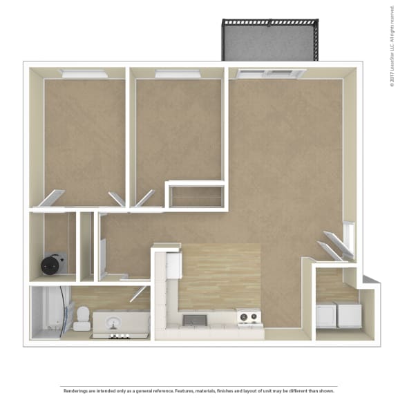 Terra Heights in Tacoma 3D floor plan of 2 bedroom with furnishings