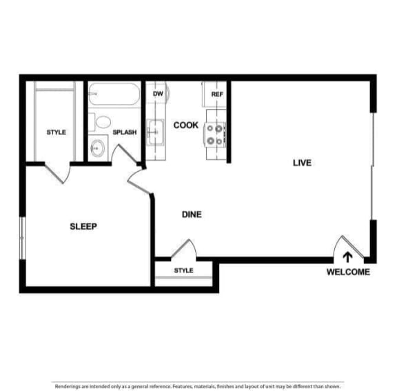 Floor Plan  Renton Sage 1 bedroom 2D floor plan