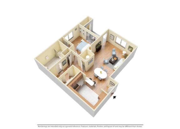 1 Bed - 1 Bath |720 sq ft 1x1 A floor plan