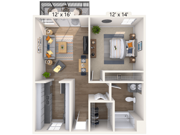 Floor Plan  1 Bed, 1 Bath, 617 sq. ft.