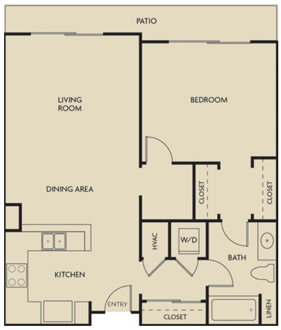 Floor Plan  1 bed  1 Bath 832-835 square feet floor plan D