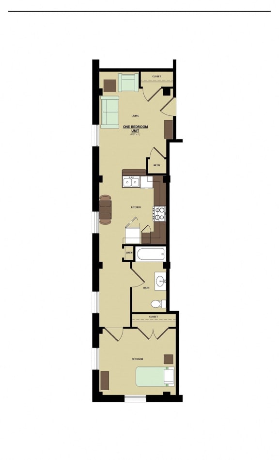 1 Bed - 1 Bath |635 sq ft One Bedroom floorplan