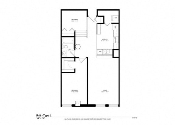 One Bedroom with Den Floor Plan at Cosmopolitan Apartments, Saint Paul, 55101