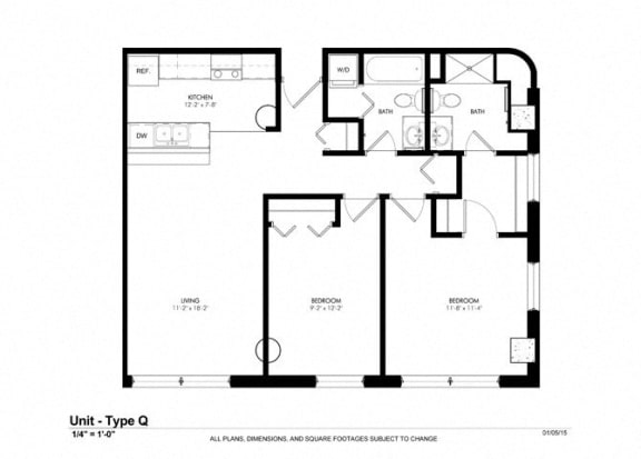 2 bedroom 2 bath Floor Plan 2 bedroom 2 bath Floor Plan at Cosmopolitan Apartments, Minnesota, 55101