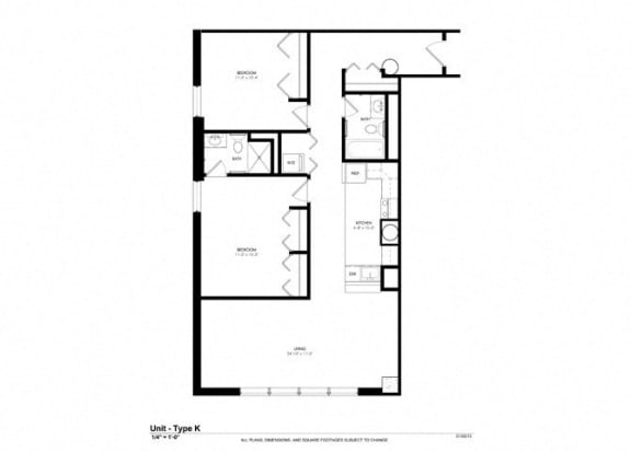 Two Bed Two Bath Floor Plan Two Bed Two Bath Floor Plan at Cosmopolitan Apartments, Minnesota