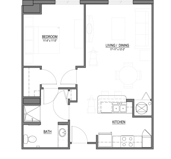 A1-A One Bedroom 1 Bath Floorplan A1-A 1 Bed - 1 Bath |693 sq ft floorplan