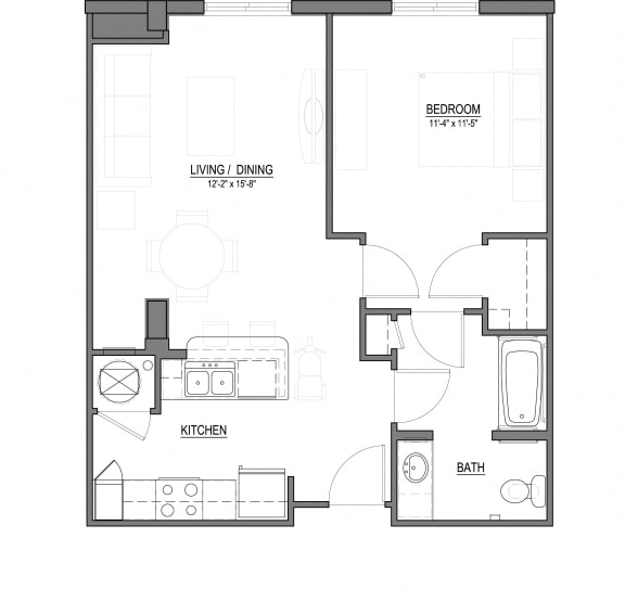 A1-C One Bedroom 1 Bath Floorplan A1-C 1 Bed - 1 Bath |695 sq ft floorplan