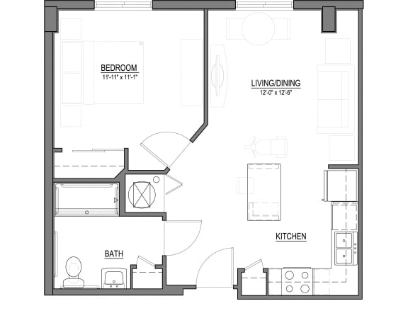 A2 One Bedroom 1 Bath Floorplan A2 1 Bed - 1 Bath |607 sq ft floorplan