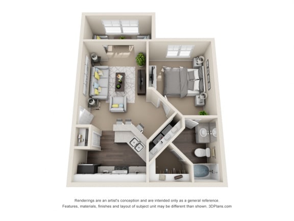 1 Bed 1 Bath, 705 square feet floor plan The Jefferson