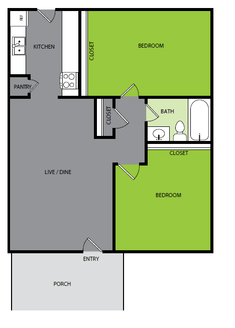 2 bedroom 1 bathroom A Floor plan 2 bedroom 1 bathroom A Floor plan at Bend at Oak Forest, Houston, Texas