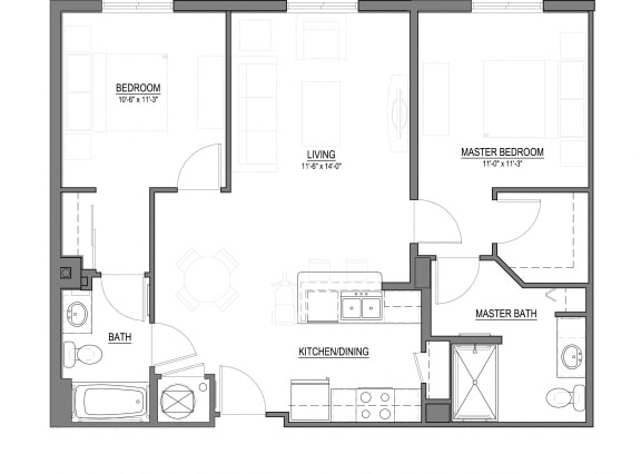 B1-E Two Bedroom 2 Bath Floorplan B1-E 2 Bed - 2 Bath |984 sq ft floorplan