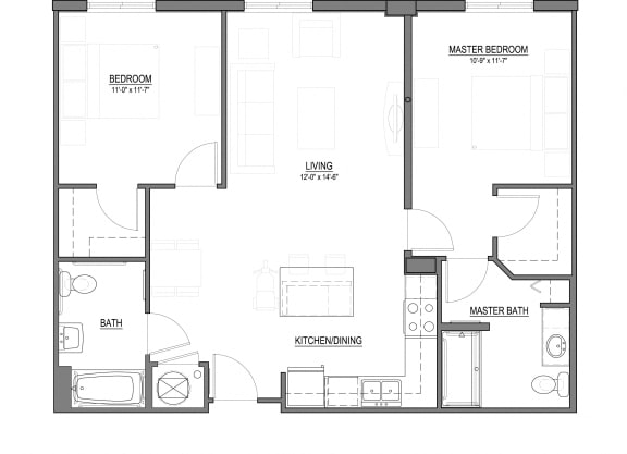 B1-T Two Bedroom 2 Bath Floorplan B1-T 2 Bed - 2 Bath |995 sq ft floorplan