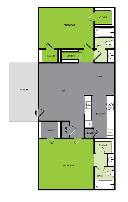 2 bedroom 2 bathroom C Floor plan at Bend at Oak Forest, Houston, TX, 77092