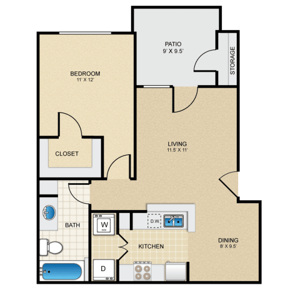 Floor Plan  Bandera&#x9;1Bed/1Bath 671 sq. ft. floorplan