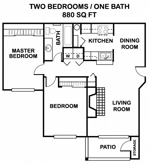 2 Bed - 1 Bath 880 sq ft floorplan at Cedar Crest, Beaverton, OR