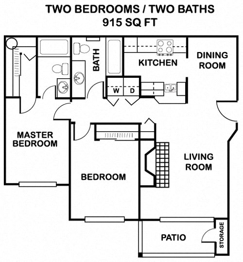 2 Bed - 2 Bath 915 sq ft floorplan 2 Bed - 2 Bath 915 sq ft floorplan at Cedar Crest, Oregon, 97078