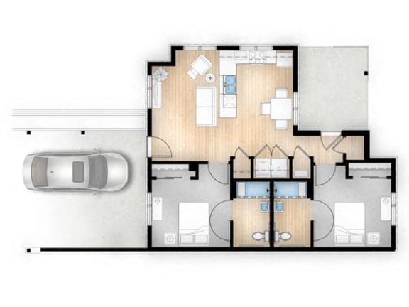 2 Bed 2 Bath 885 square feet floor plan Ash