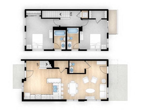 2 Bed 2 Bath 1155 square feet floor plan Aspen