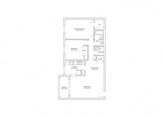 2 Bed, 1 Bath, 971 sq. ft. Dove floor plan