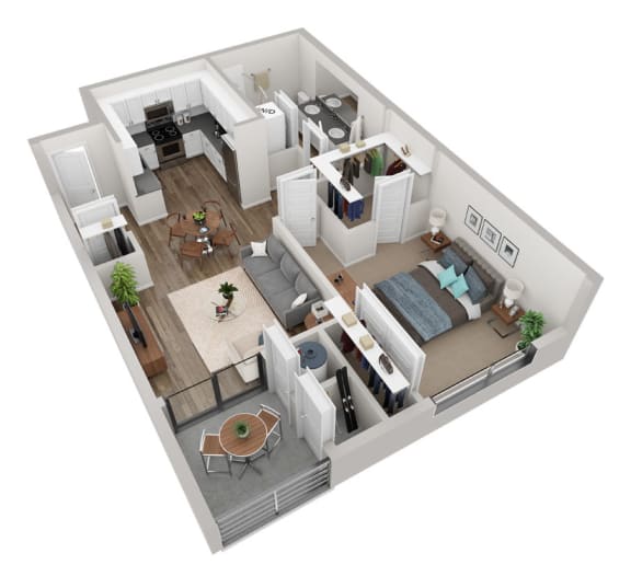 Enova A1 1 Bedroom 801 sf Floor Plan
