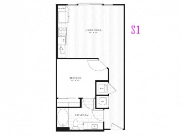 Floor Plan  S1 Studio 602 square feet floor plan