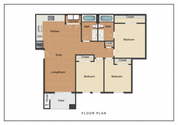 3 Bed, 2 Bath, 1050 sq. ft. CADIZ floor plan