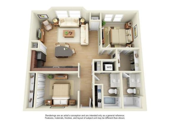2 Bed - 2 Bath, 1250 square feet Floorplan 2 Bed - 2 Bath, 1250 square feet Floorplan at Uptown Lake Apartments, Minnesota