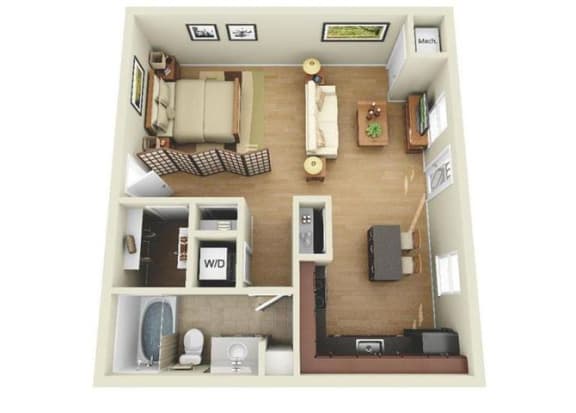 0 Bed 1 Bath Floor Plan at Uptown Lake Apartments, Minneapolis, MN, 55408