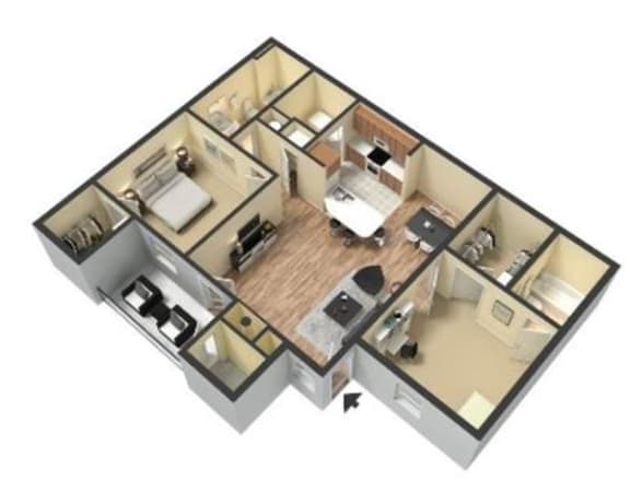 2 Bed - 2 Bath |1075 sq ft 2 Bedroom floorplan