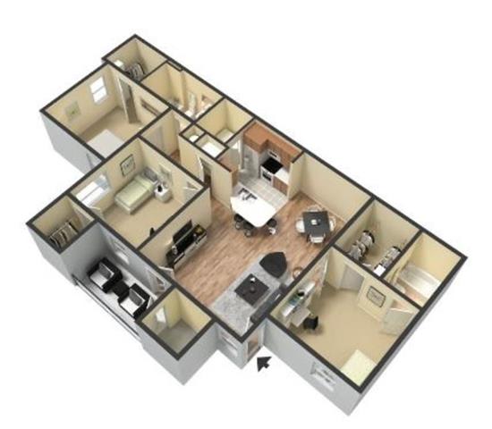 3 Bed - 2 Bath |1292 sq ft 3 Bedroom floorplan