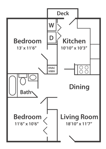 Floor Plan 2 Bedroom 1 Bath