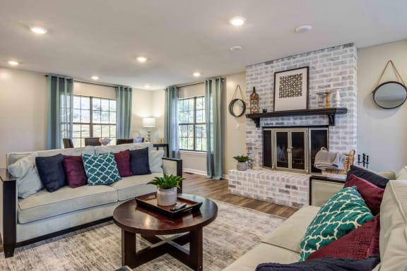 Living Room Remodel With Fireplace at Northtowne Village Apartments, Hixson, Tennessee