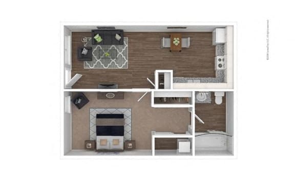 1 Bed 1 Bath 480 square feet floor plan 3d furnished