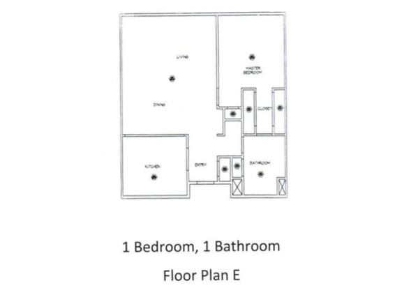 1 Bed - 1 Bath, 774 sq ft, floorplan E