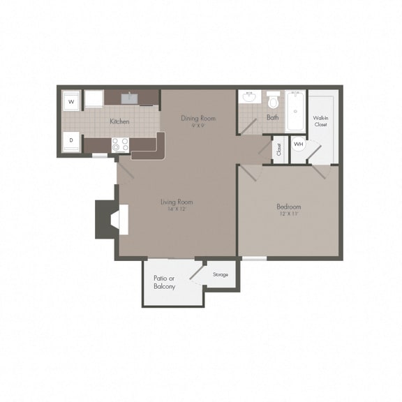 1 Bed - 1 Bath, 651 sq ft, one bedroom floor plan