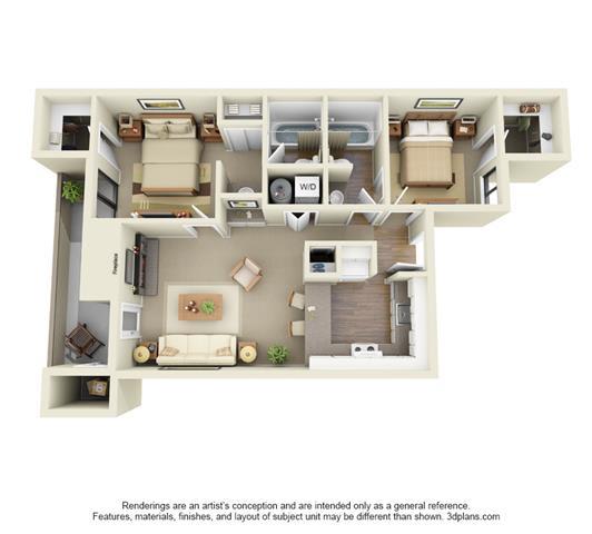 2 Bed, 2 Bath, 864 sq. ft. Cedar