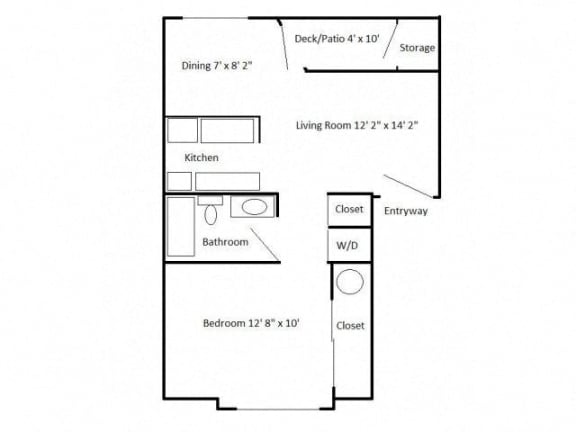 Floor Plan  small, 1 br, 1 ba, 607 sq. ft.