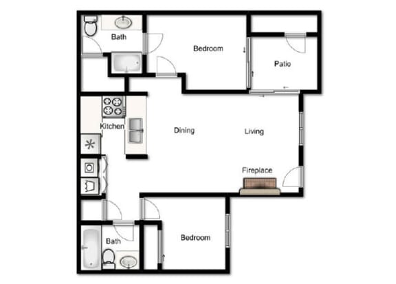 Floor Plan  2 Bed, 2 Bath, 1056 sq. ft. Two Bedroom A