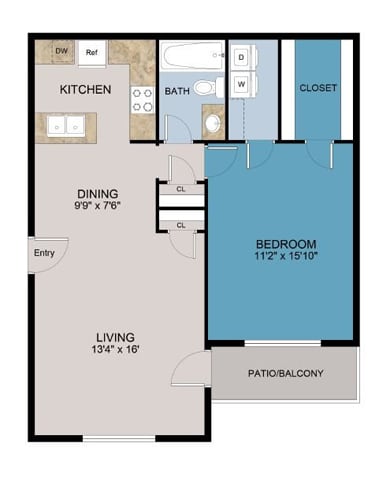 Floor Plan  1 Bed, 1 Bath, 736 sq. ft. A1